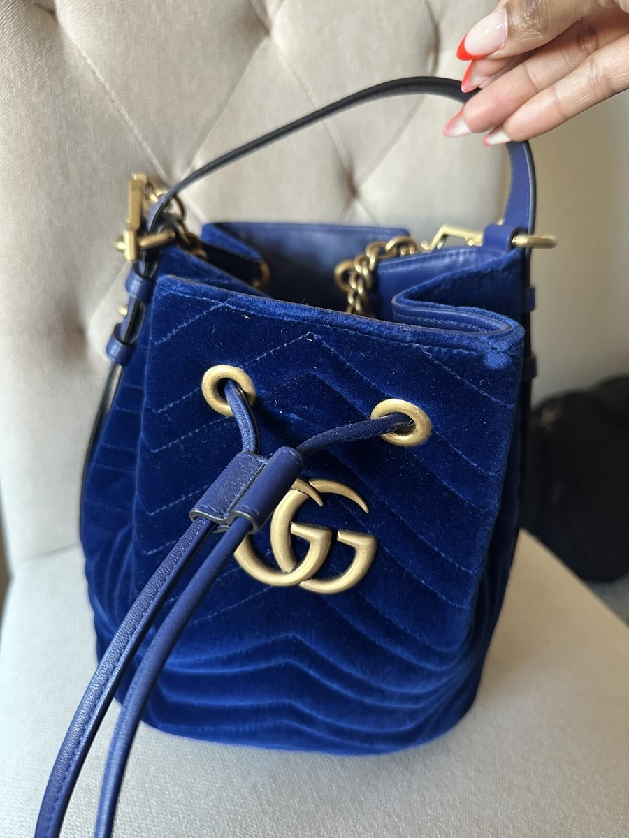 Authentic Gucci gg marmont velvet bucket bag Blue
