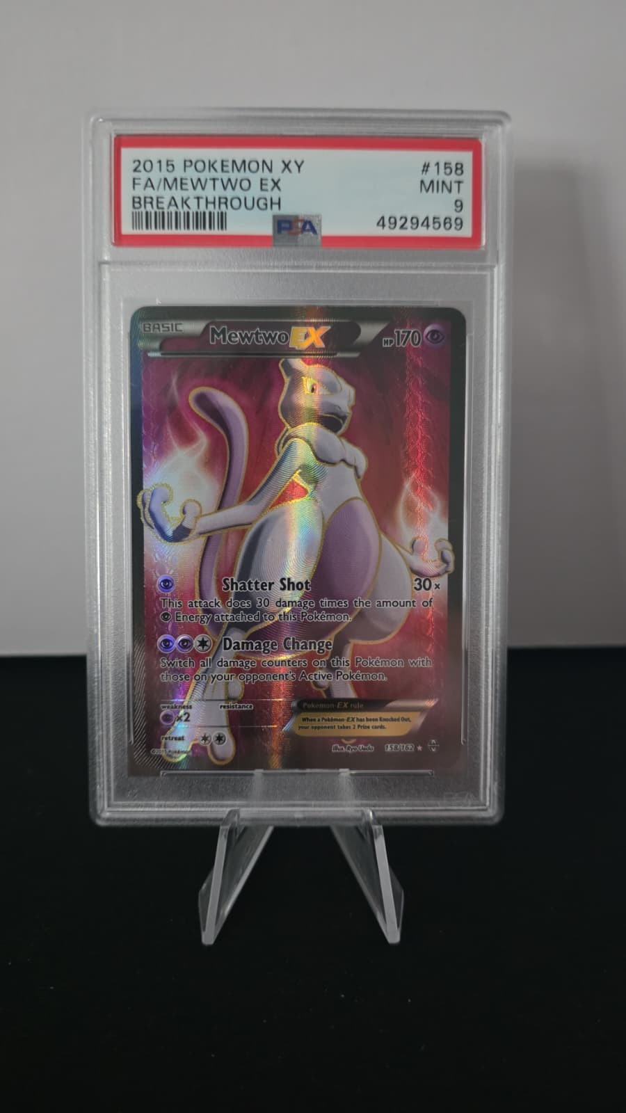 PSA 9 Mewtwo EX Full Art - XY Breakthrough 2015 Pokemon Card 158/162