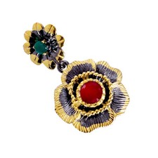 Natural Carnelian Green Onyx 925 Silver Floral Pendant Black Rhodium Gold Plated
