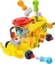 Toddler Busy Bus Toy, Take Apart Toys School Bus with Tools, Steering Wheel & G