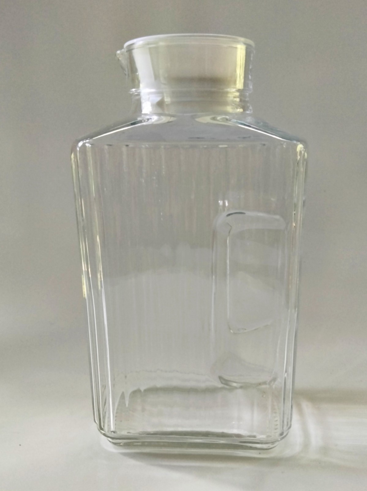 Vtg Anchor Hocking Ribbed Glass Refrigerator Pitcher 2 Qt Rectangular Water Jug