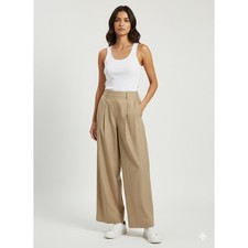Vince Wide Leg Pleated Cropped Pants Khaki Tan XS