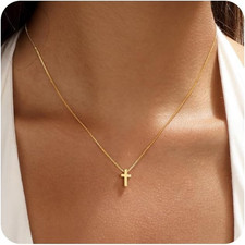Cross Necklace for Women Trendy - Dainty 14K Real Gold Plated Minimalist Cz Cros