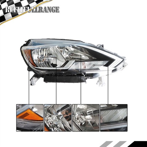 Passenger Side Headlight For 2016-2018 2019 Nissan Sentra Halogen Chrome Housing - Foto 5 di 8