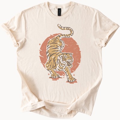 Roaring Tiger Graphic T Shirt Wild Cat Animal Art Jungle Striped Tee