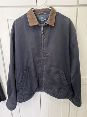 Polo Ralph Lauren Men's med Harrington Bomber Jacket Black Plaid Lined Full Zip