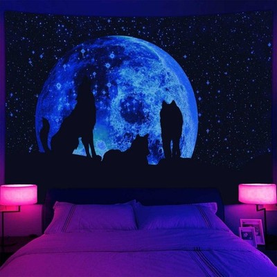 Moon Large Wall Art Blacklight Poster UV Reactive Tapestry Wall Hanging Fabric