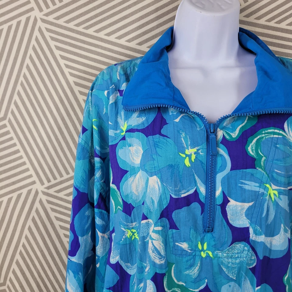 Conjunto de traje de chándal vintage años 90 XL azul pulóver chaqueta pantalones nailon floral  Foto 3 de 4