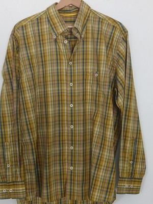 CAMEL ACTIVE Size M Dark Lime Green Check Utility 100% Cotton Shirt + Pocket