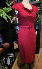 Warehouse Deep Red cowl wool vintage pencil midi dress 8