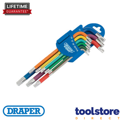 DRAPER Expert 9pc Long Arm Torx/TRX/TX Star Key Set T10-T50 66143 Colour Coded