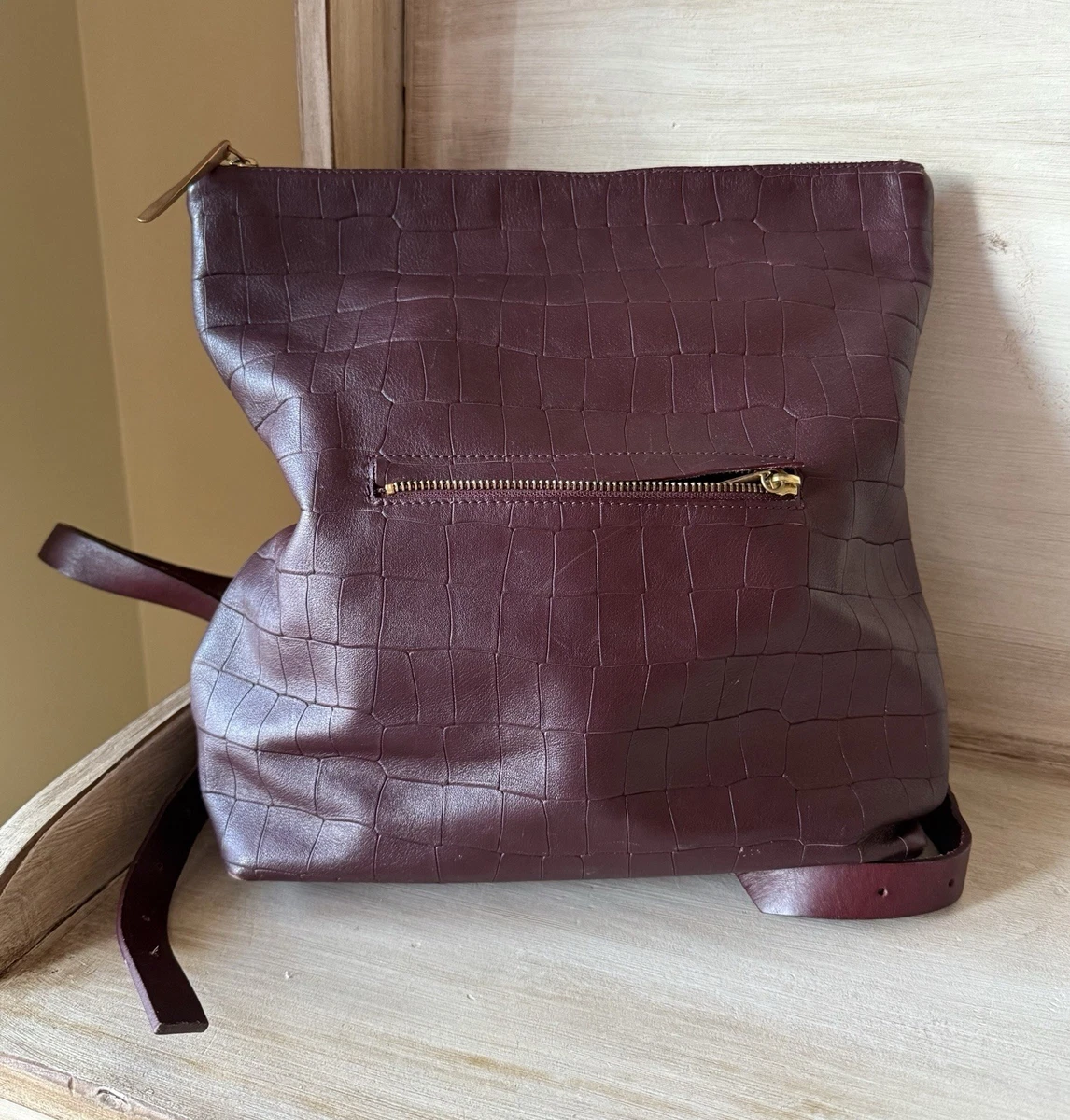 Jigsaw Stevie Burgundy Bordeaux Croc-Embossed Leather Backpack Jigsaw | Bags | Jigsaw Stevie Pebble Leather Backpack In  main image 4