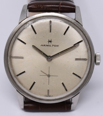 Vintage c. 1970 Mens HAMILTON THINLINE Swiss 17j Wristwatch Stainless 34mm 19001