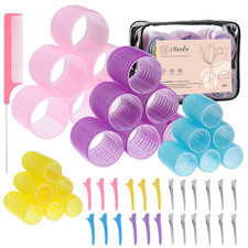 4 Sizes Self-Grip Hair Rollers Set - 50 Pcs with Clips in 4 Colors Jumbo Roller