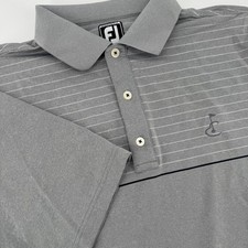FootJoy Athletic Fit Mens Grey Striped Performance Golf Polo Shirt Large L