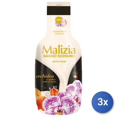 3x Malizia Bad 1000 ml. Orchidee/Bernstein Made In Italy