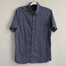 Ted Baker Short Sleeve Diamond Button Up Shirt Polo Mens Sz 3 Medium Navy Blue