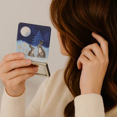 WILLIAM MORRIS Limited Edition Winter Woodland Hare Compact Mirror Gift For Her Christmas