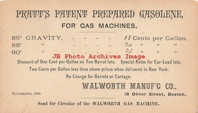 Advertising Postal Card, Walworth Manufacturing Company, Pratt's Gasolene,Boston