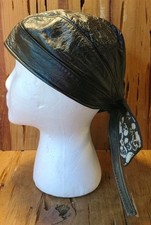 VTG Leather Skull Cap Dew Rag Biker Headwear Reverseable J.E.L. Motorcycle 1991