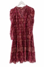 Ulla Johnson Purple & Brown Floral V-Neck Long Sleeve Midi A-Line Dress- Large 