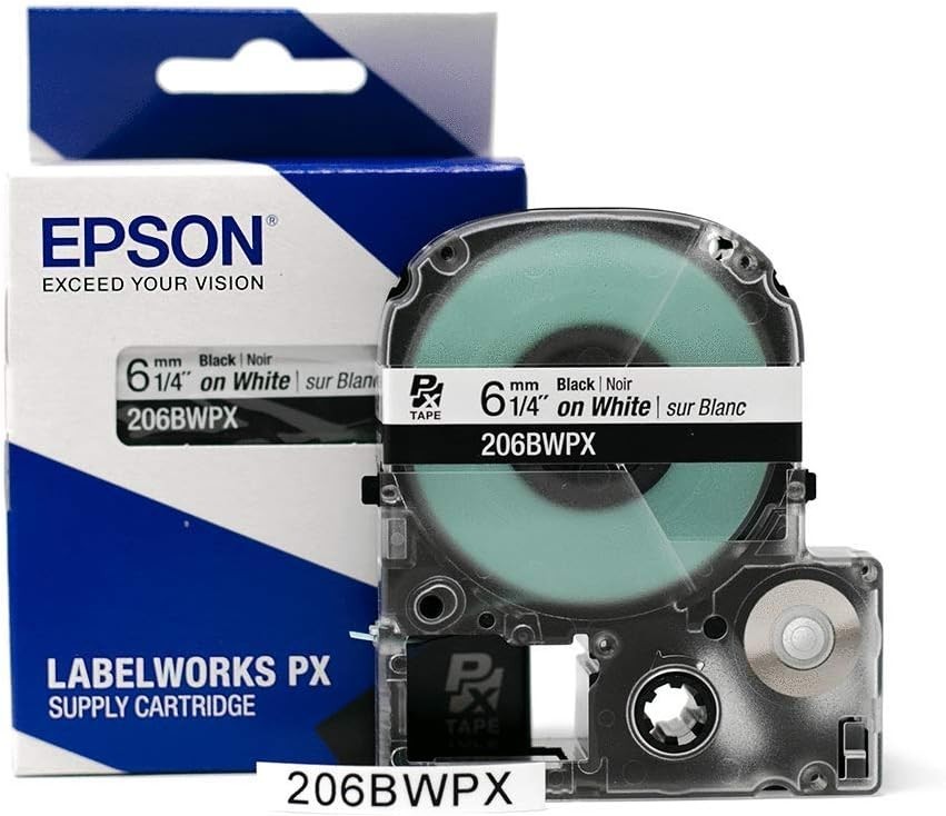 Genuine Epson LABELWORKS 206BWPX Black on White 1/4" (6mm) Label Tape - 206BWPX