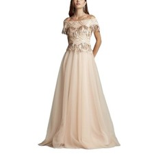 Tadashi Shoji New Size 8 Peach Blossom Ruby Sequins Off the Shoulder Tulle Gown