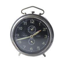 Vintage Peter Repeat Alarm Clock Large Black Dial German Mechanical Wind-Up