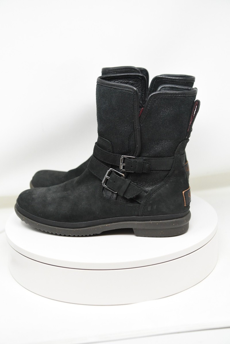 UGG Simmens Womens Waterproof Black Suede Leather Zip Ankle