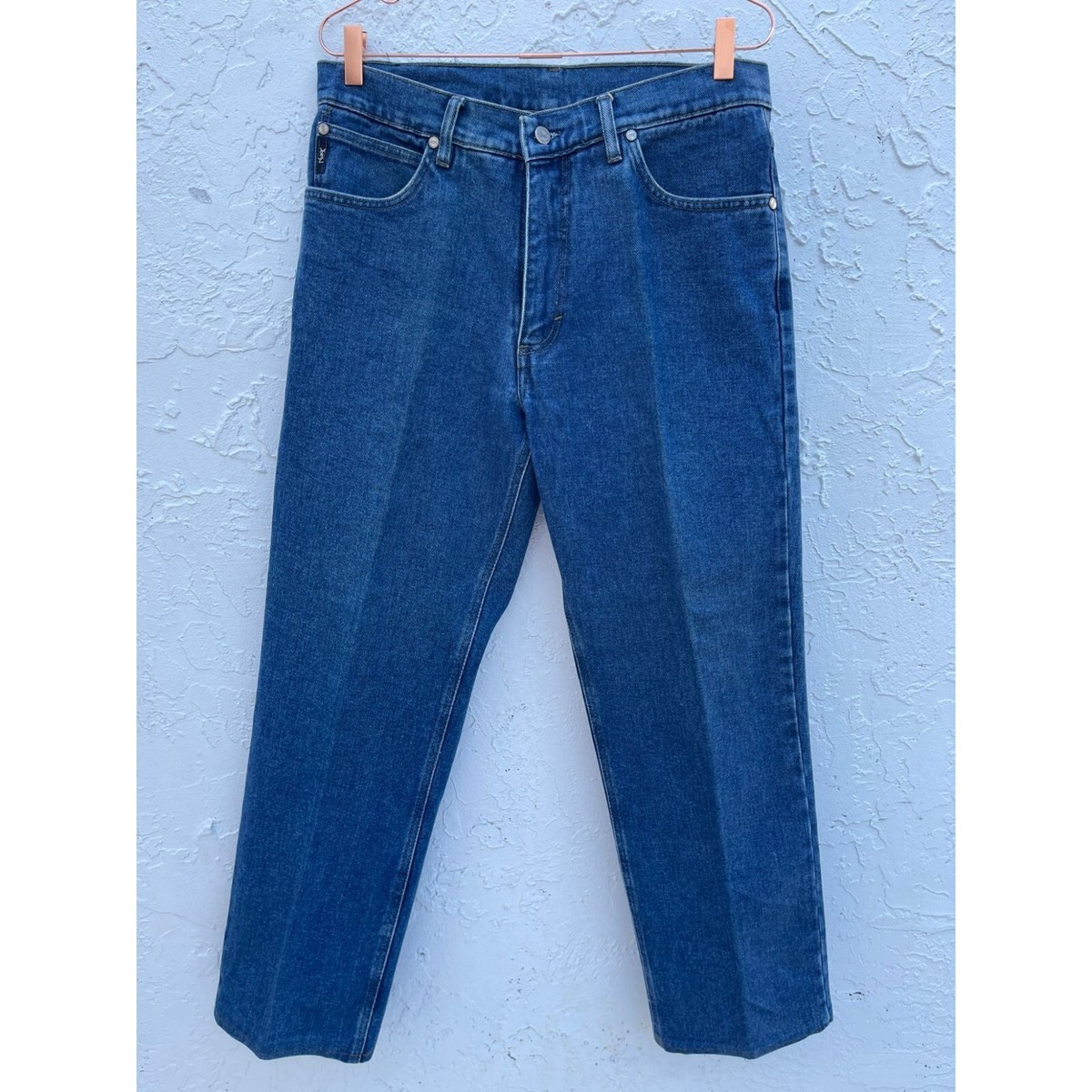 YVES SAINT LAURENT Mens Straight Leg Cotton Denim Blue Jeans
