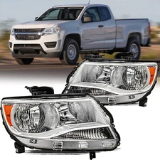 For 2015-2022 Chevy Colorado Halogen Models Chrome Headlights Headlamps Pair L+R