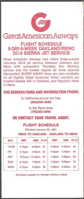 Great American Airways system timetable 1/29/81 [8051] Buy 4+ save 25%