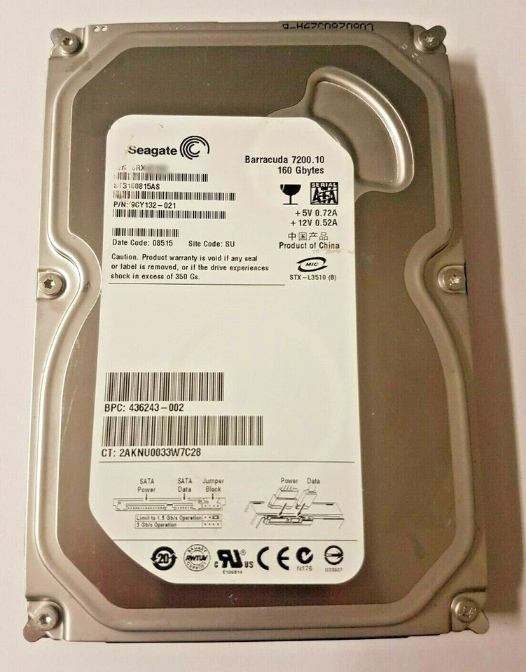 160 GB SATA Seagate Barracuda 7200.10 ST3160815AS HDD 3,5" interne Festplatte