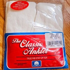VTG 2 Pair Classic Ankle Cotton Rib Top Schoolgirl Socks Size 11-11.5 NEW NOS