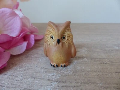 Figurine chouette hibou miniature en argile fait à la main, hibou porte-bonheur - Photo 1/4
