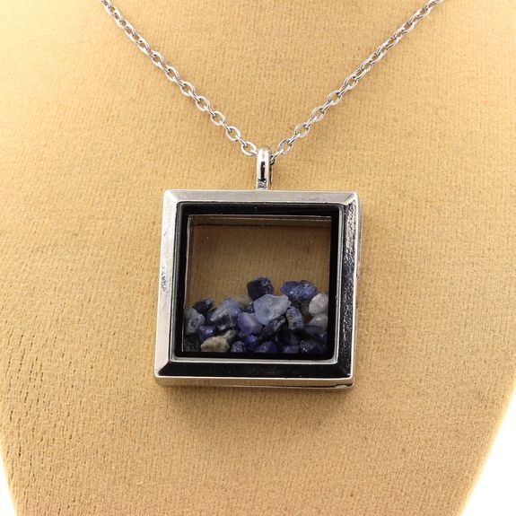 Collier de bénitoïte brute pendentif carré géométrique couleur argent pour cou - 2