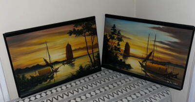 Vintage A Tsai Shen & Hsi Fu Chen Original Oil Paintings On Canvas, Signed..