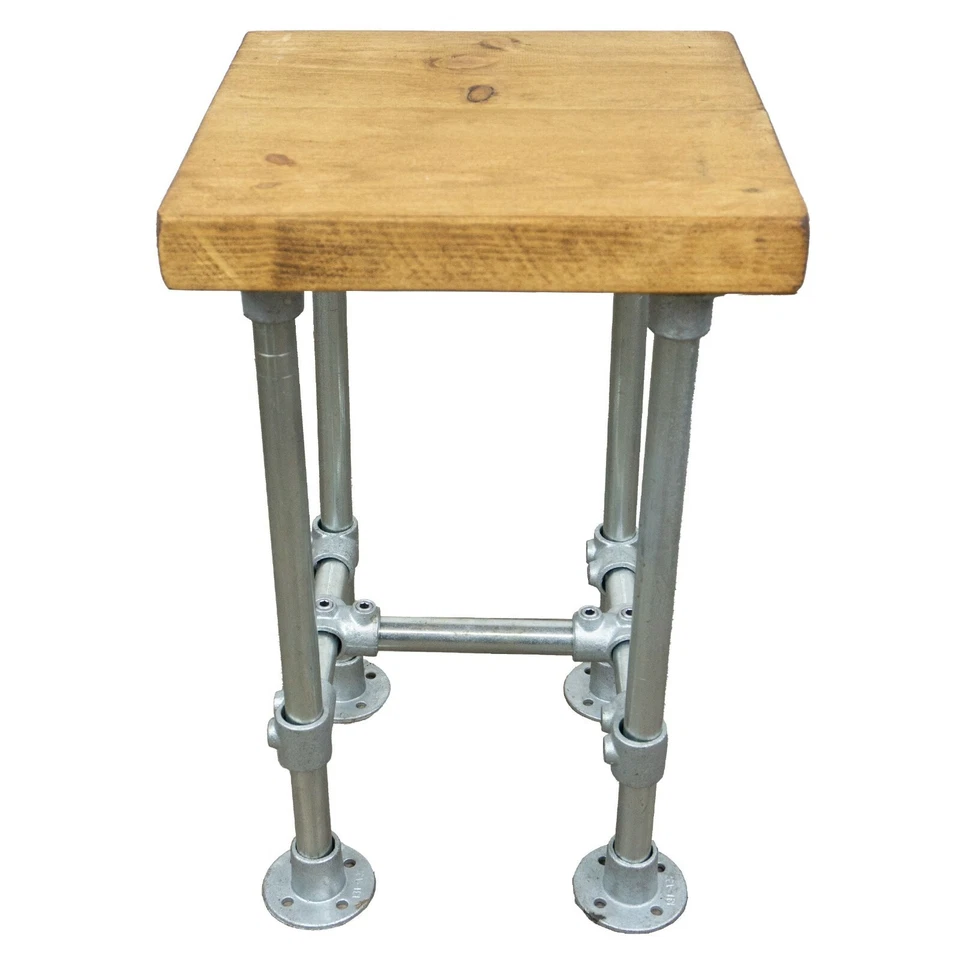 Bar Stool Chair Industrial Metal Steel Square Reclaimed Solid Timber Wood Style - Image 3 of 4