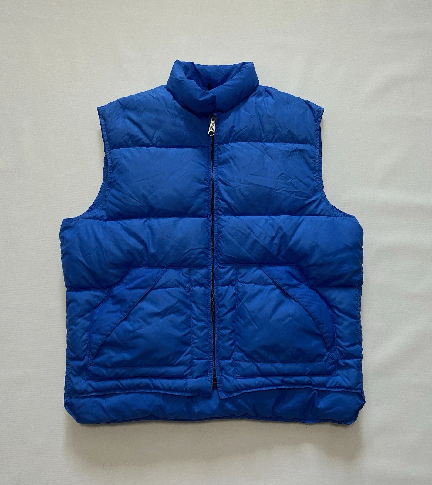Vintage Down by Schott Size L Tan Beige Goose Puffer Vest Snap Front Made in USA