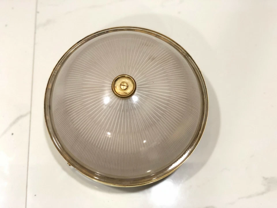 Lot of 2 Antique Brass Nautical Ship Ceiling | Vintage Ocean Liner Deck Lights - Image 3 of 4