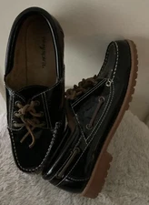 EASY SPIRIT Womens Boat Shoes - Black Patent Leather - Size 7.5M- FREE SHIPPING