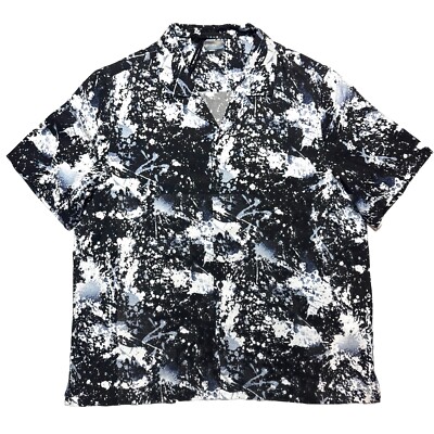 KSUBI Mens Splash Back Print Resort Short Sleeve Camp Shirt Black (MSRP $180)