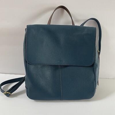 Fossil Claire Leather Backpack Navy Blue Preowned