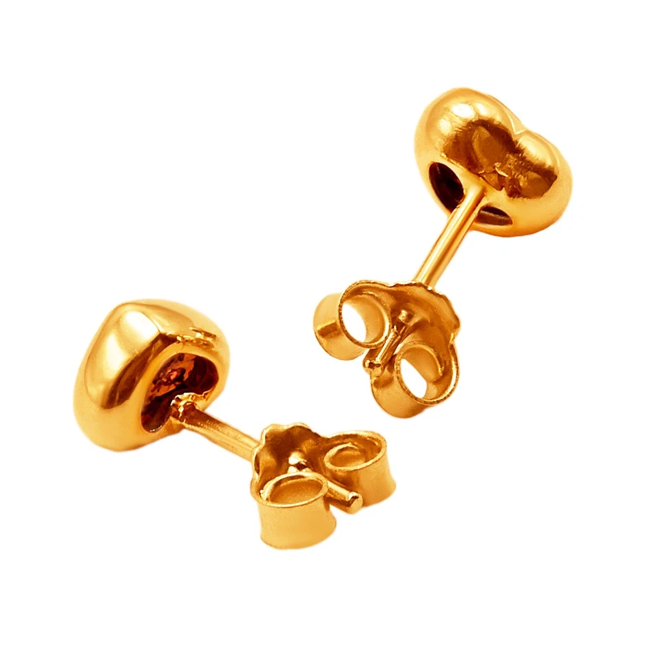 Bonitos aretes pequeños con corazón de ámbar báltico miel oro amarillo macizo puro de 14 k Foto 4 de 4