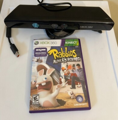 Official Microsoft Xbox 360 Kinect Sensor Camera & Rabbids Alive & Kicking USED
