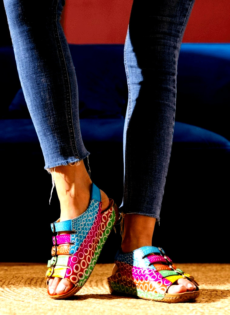 Soffia Rainbow Strap Bubble Pattern Leather Sanda… - image 14