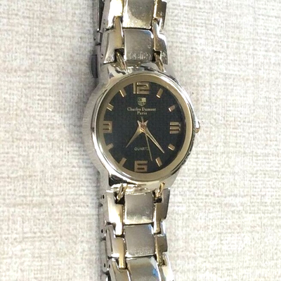 Charles Dumont Paris Women's Watch Round Black Dial on Two Tone