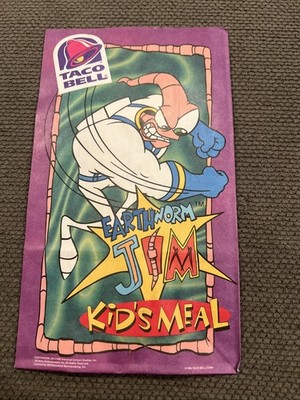 Vintage EARTHWORM JIM Taco Bell Happy Meal  1995 Original Bag SEGA  GENESIS