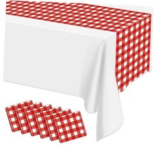 Pack Gingham Table Runner and White Checkered Tablecloths 14 x 14 x 108" 6 Red