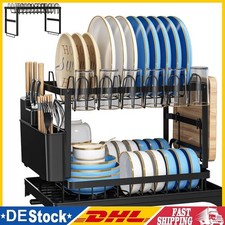 2 Tier Abtropfgestell Abtropfgitter Gestell für Geschirr Ablage Küche Schwarz